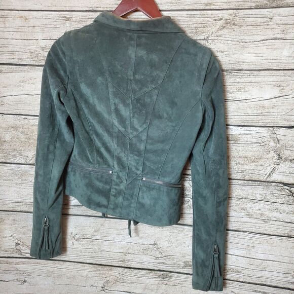 Solemio Gray Faux Suede Zip Moto Motorcycle Jacket -  Womens Size S - Picture 4 of 7